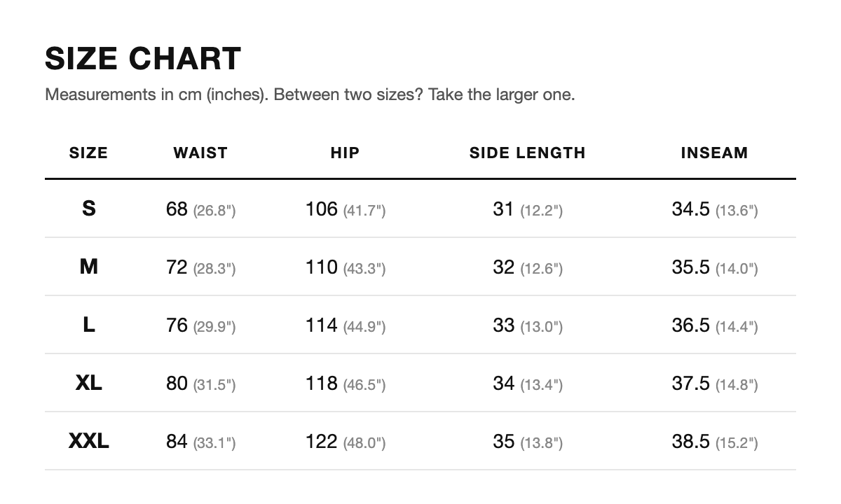 Size chart